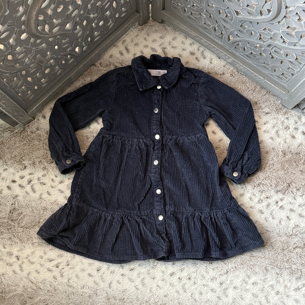 Zara charcoal gray corduroy long sleeve button up dress girls 4T preschool
